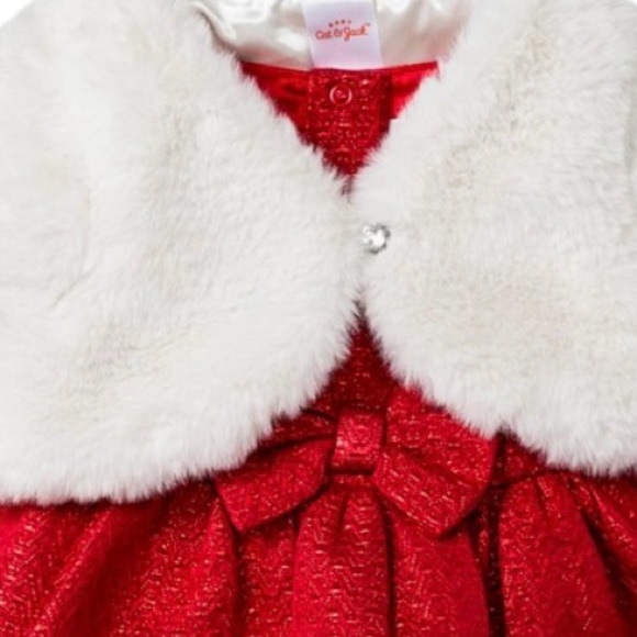 Cat & Jack Infant Girls Red Sparkle Bow Christmas Party Dress jacket - Picture 2 of 16